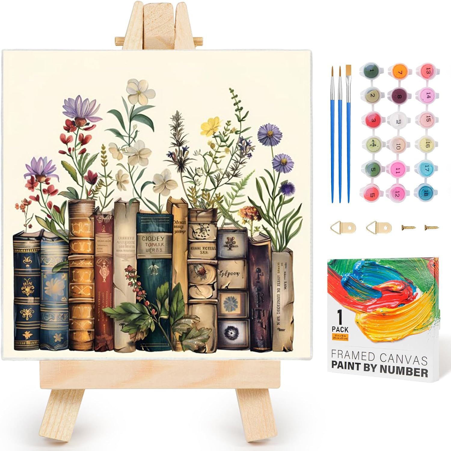 Yezavesu Framed Paint by Numbers Kit for Adults Beginner & Kids Ages 8-12. Book Paint by Numbers Without Easel. DIY Number Painting for Adults Flowers for Home Wall Decor Gift 10x 10 inch