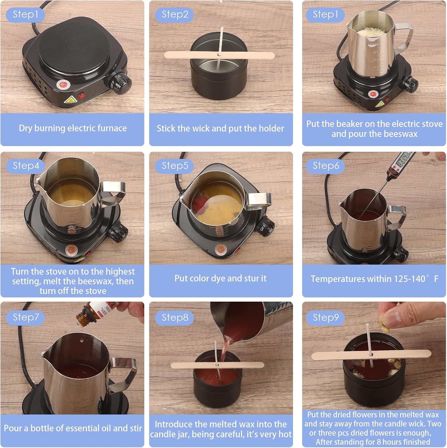 Complete Candle Making Kit with Wax Melter.Candle Making Supplies.DIY Arts&Crafts Kits Gift for Beginners.Adults.Including 500w Electronic Stove.Wicks.Wax.Rich Scents.Dyes.Melting Pot.Candle tins - Image 6