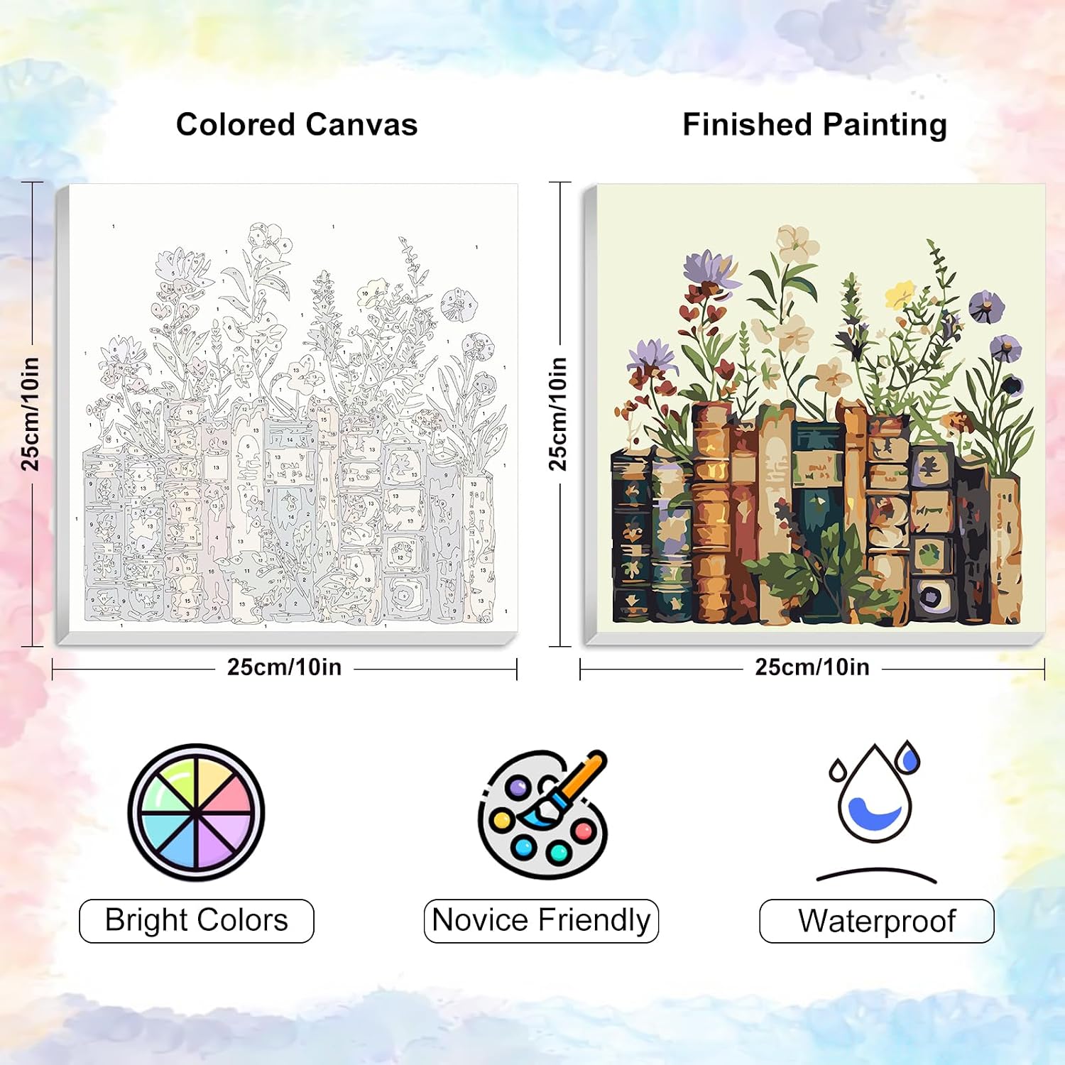 Yezavesu Framed Paint by Numbers Kit for Adults Beginner & Kids Ages 8-12. Book Paint by Numbers Without Easel. DIY Number Painting for Adults Flowers for Home Wall Decor Gift 10x 10 inch - Image 3
